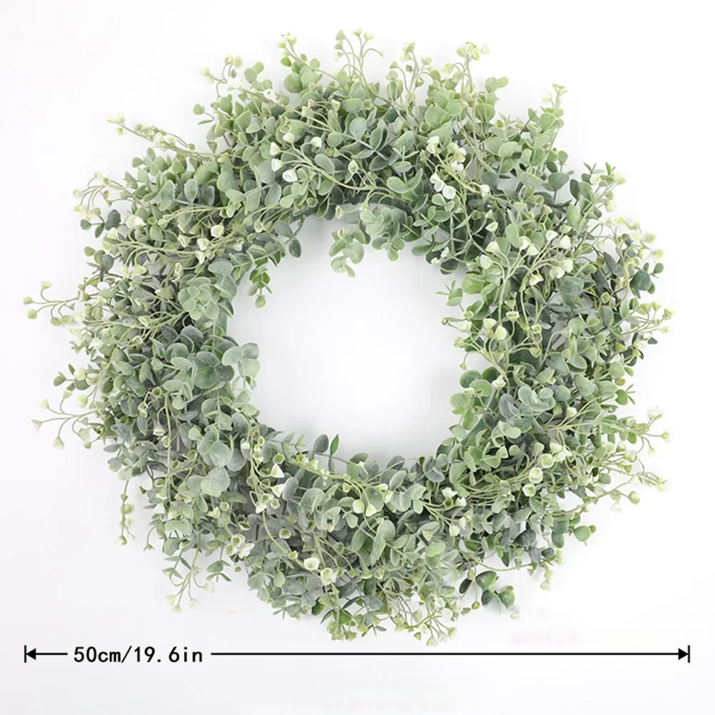 50CM Eucalyptus Wreath Front Door Wreath Green Leaves Wreath Spring Door Wreath Outdoor Artificial Greenery Hanging Wreath