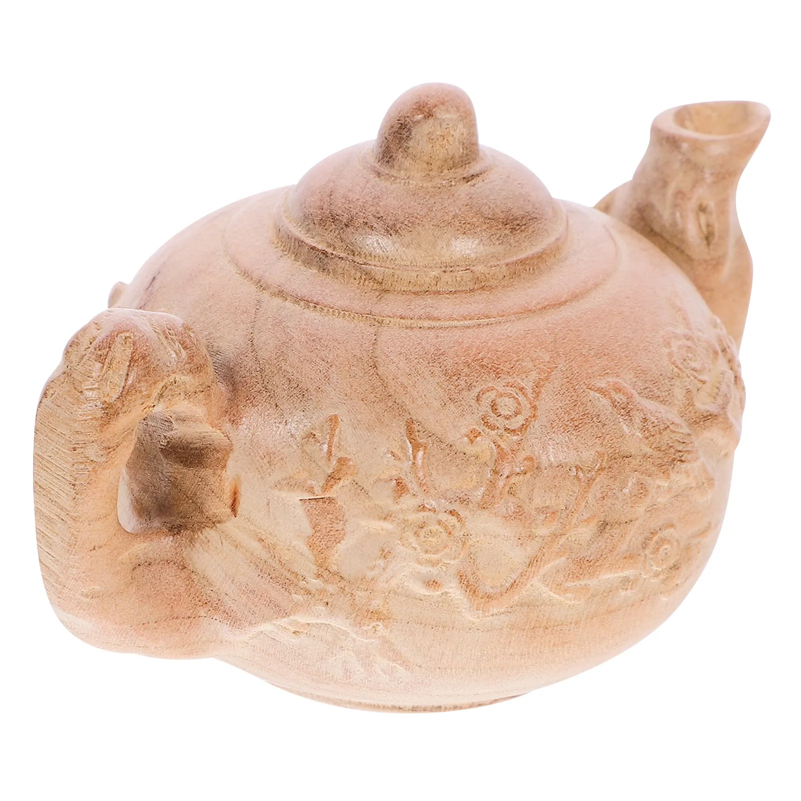1Pcs Peach Wood Carved Tea Pet Mini Teapot Decoration Home Tea Tray Desktop Ornament Creative Wood Carving Craft