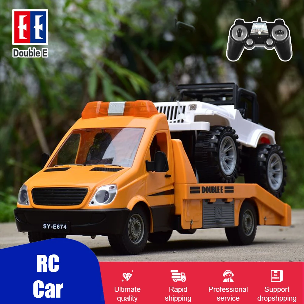 Double E E674 1/18 RC Truck Trailer Radio Controlled Car Tractor Traffic Police Road Wrecker construction vehicle toy for kids