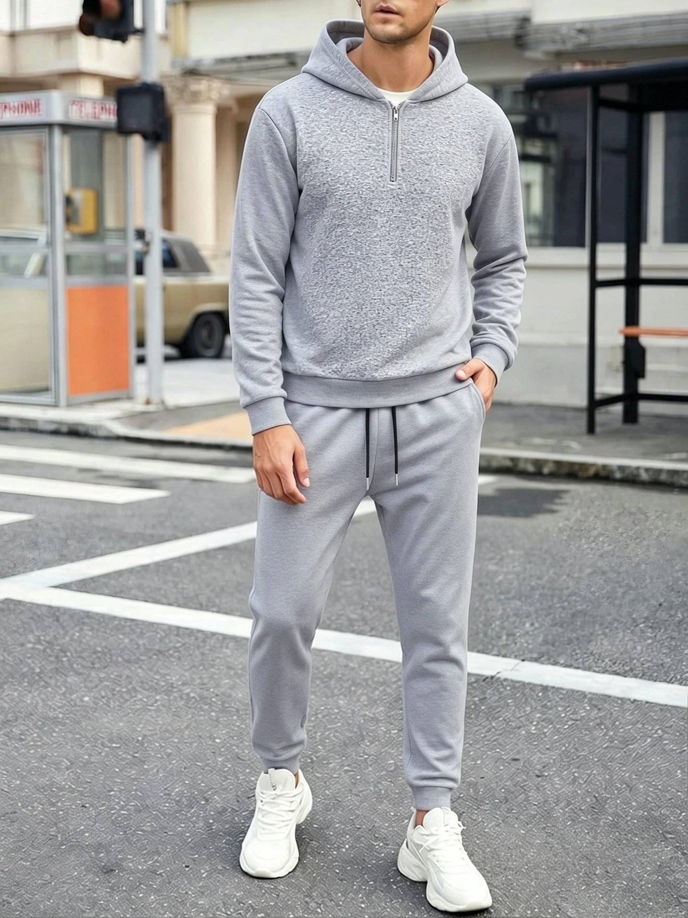 Jogger Sweatpants Men - Men's Casual Two-Piece Set, Light Gray