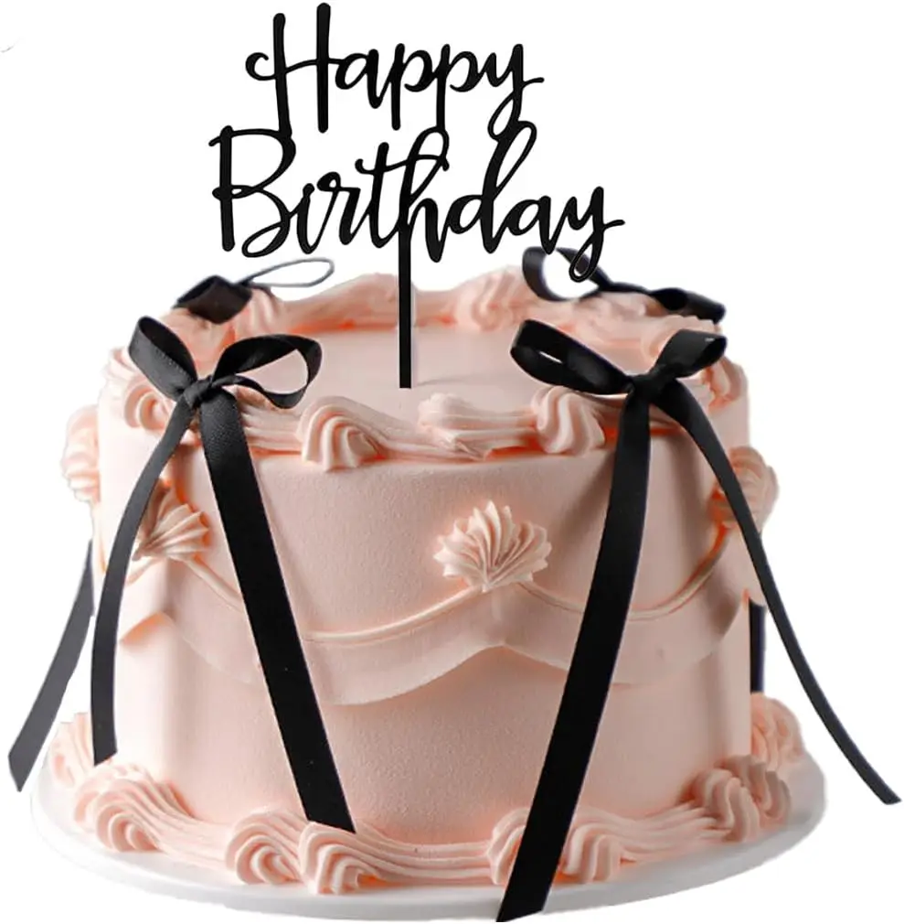 Kuchen-Topper mit Schleife, schwarze Bänder, Schleife, Kuchendekorationen für Geburtstag, Babyparty, Hochzeitstag, Neujahr, Partyzubehör – Detail 1