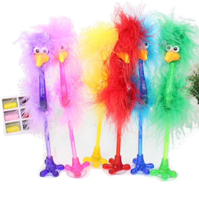 1Pc Cartoon Ostrich Feather Ballpoint Pen Flamingo Crown Pen Students Office Writing Stationery Supplies Color Random