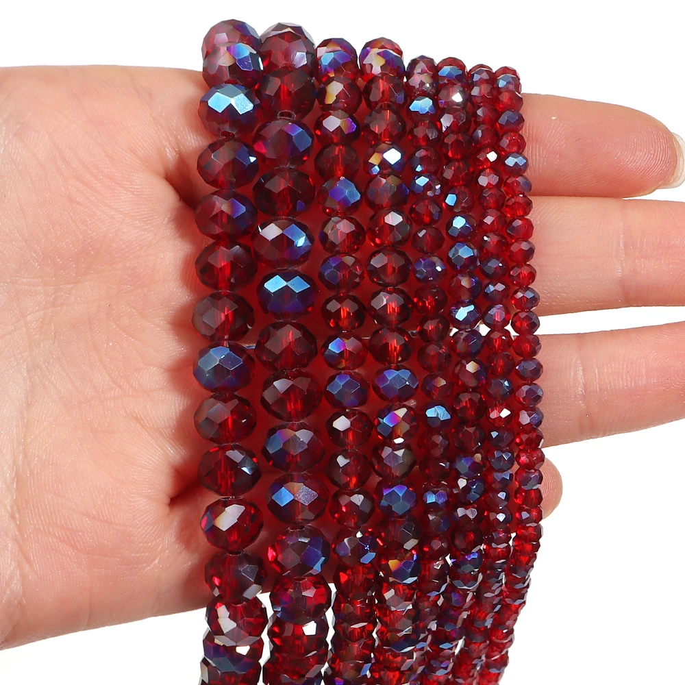 1strand/lot AB Color Faceted Crystal Beads Red Half Blue Glass Beads Loose Spacer Beads For Jewelry Making DIY Necklace Bracelet