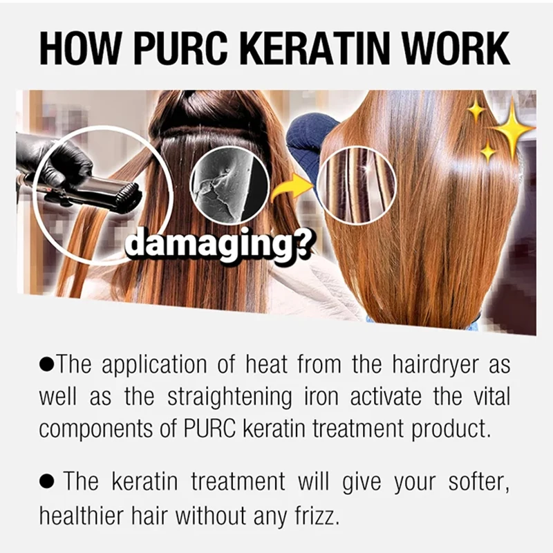 PURC Lavender 12% Brazilian Keratin Straightening Hair Treatment for Curly Smoothing Repair Damaged Frizz Hair Care Products