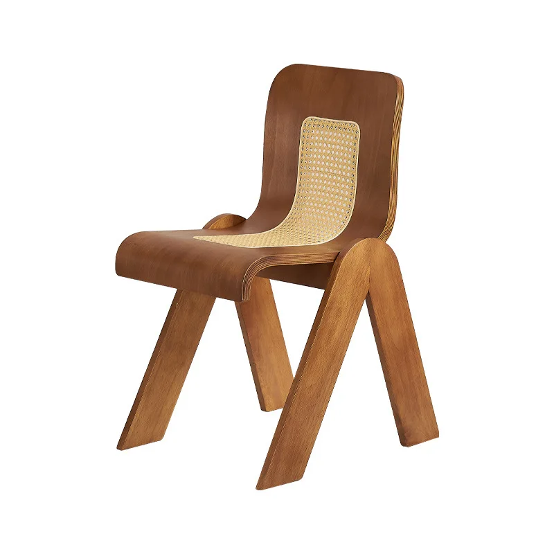 Medieval chair, solid wood dining chair, home retro Nordic creative designer, coffee shop quiet wind rattan woven backrest chair