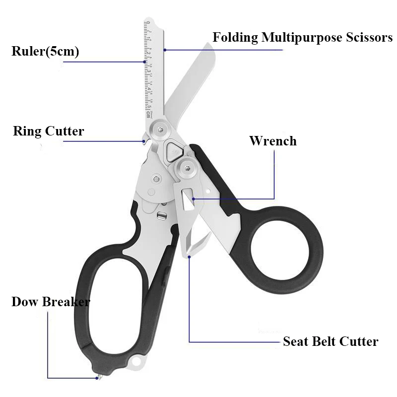 Raptor Emergency Response Shears Multifunctional Outdoor Tools with Glass Breaker Strap Cutter Folding Pliers Safety Hammer