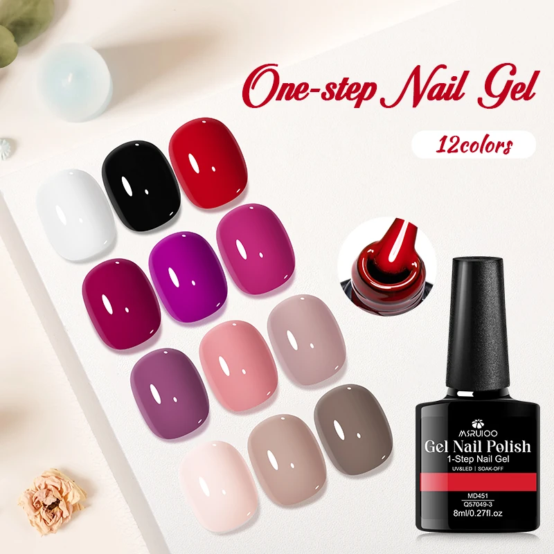 MSRUIOO 8ml 원스텝 핑크 컬렉션 스텝 바이 스텝 젤 네일 폴리쉬 베이스 컬러 젤 탑코트 네일 폴리쉬 젤 네일 아트 HEMA/TPO 프리