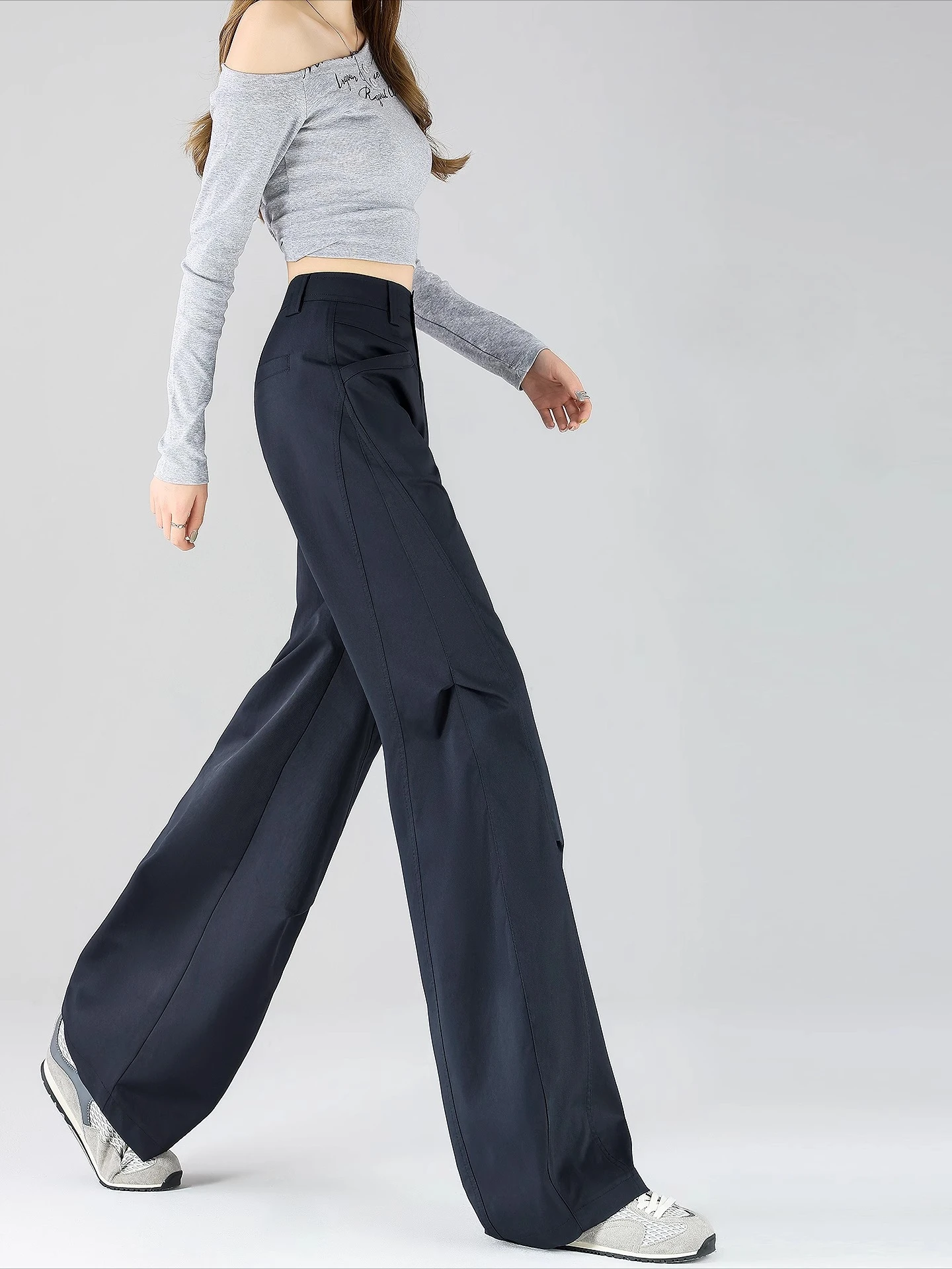 

Spring and Autumn New Women's Pants, Workwear Style High Waisted Gray Fashionable Commuting Casual Pants