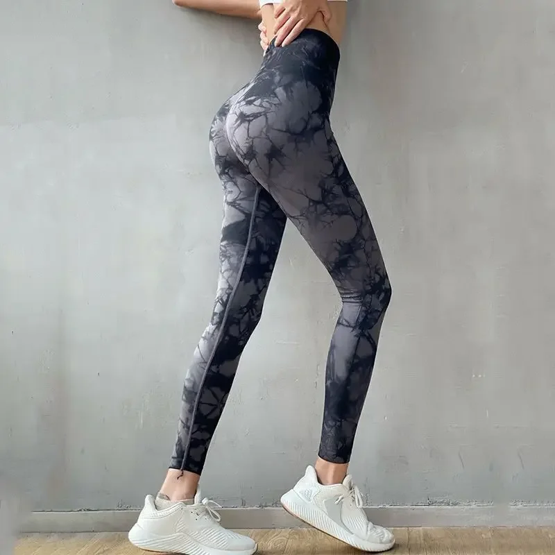 Leggings tie-dye à fesses de pêche pour femmes, hauts audihip, levage, yoga, fitness, course à pied, pantalons de sport, vêtements d'extérieur, look mince