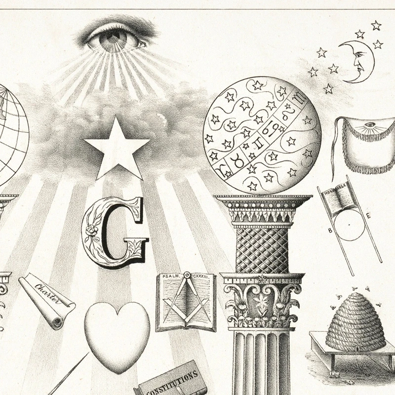 1pc Vintage Masonic Chart Symbols Prints, Currier and Ives Circa 1870 Drawing Poster Wall Art Canvas Painting Home Decor