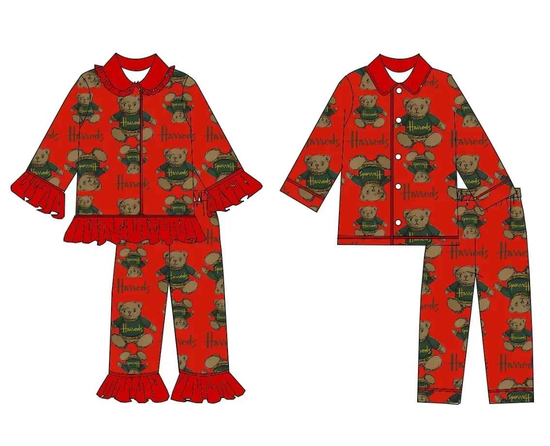 بوتيك ملابس الأطفال قصيرة الأكمام الكرتون الدب طباعة السراويل فتاة صبي مجموعة ثوب النوم