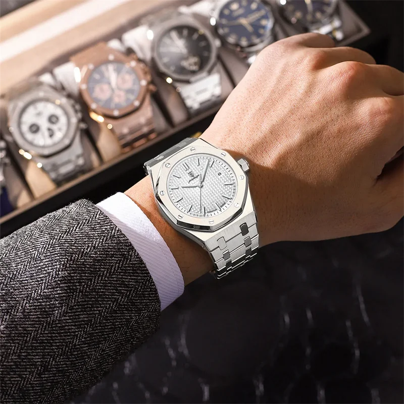 POEDAGAR ساعة رجالية فاخرة مقاومة للماء مضيئة تاريخ الرجال ساعة الفولاذ المقاوم للصدأ ساعة رجالية رياضية موضة ساعات كوارتز رجالية