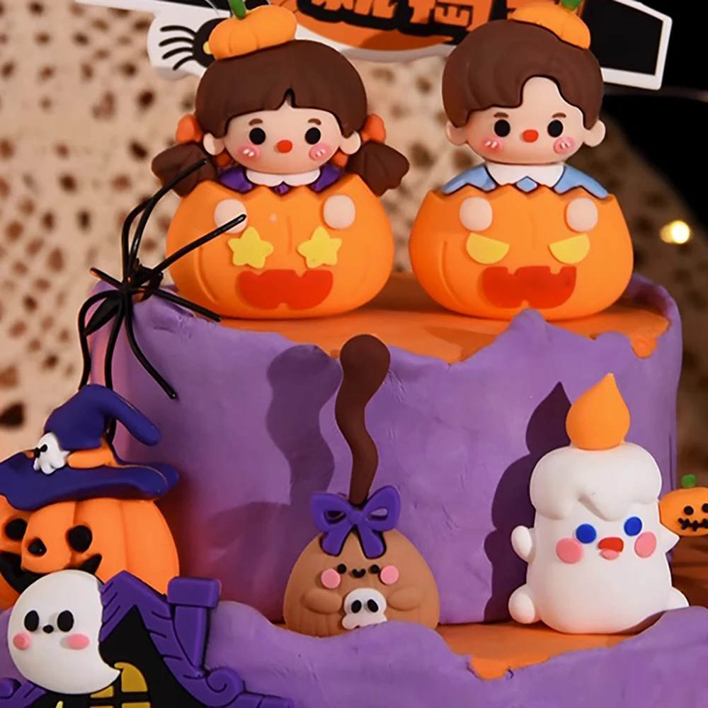 Halloween Cake Topper Pumpkin Boy Girl Ghost Castle Haunted Houses Cupcake Topper for Happy Halloween Party Supplies Funny Dolls view 4