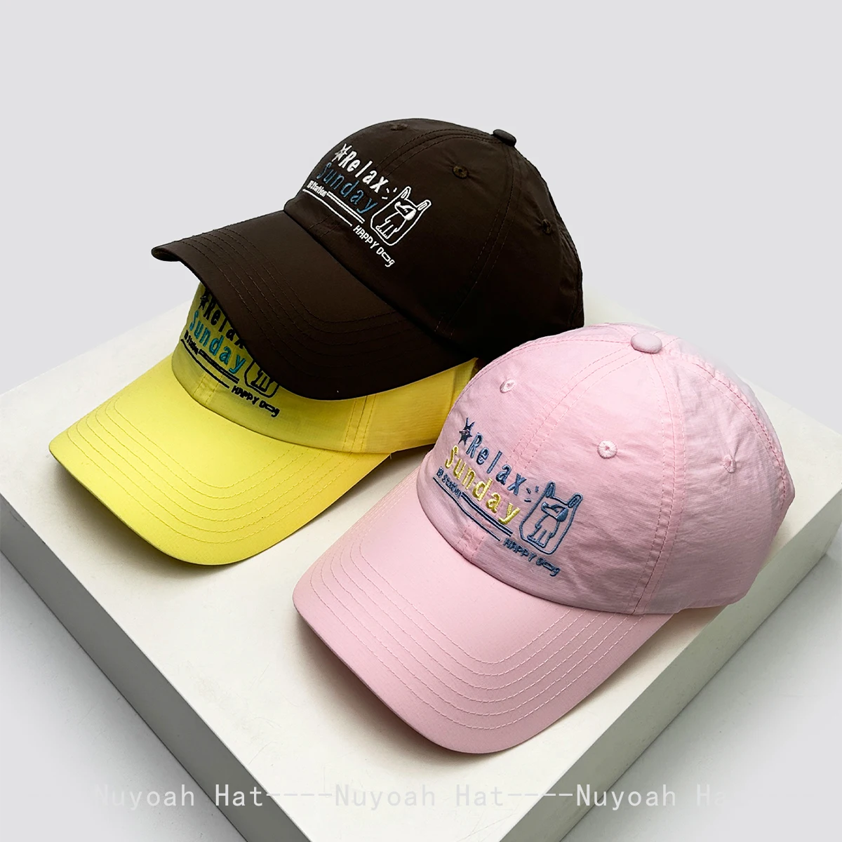 

New Men Women Cartoon Embroidered Letters Happy Puppy Baseball Hats Sunshade Quick-dry Breathable Peaked Caps Versatile Fashion