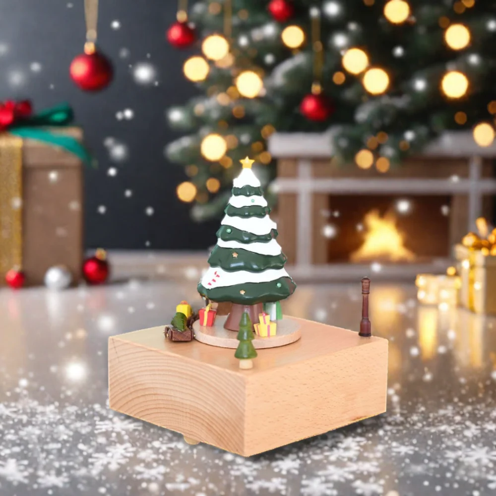 

Christmas Tree Wooden Rotating Wood Train Music Box For Christmas Gifts