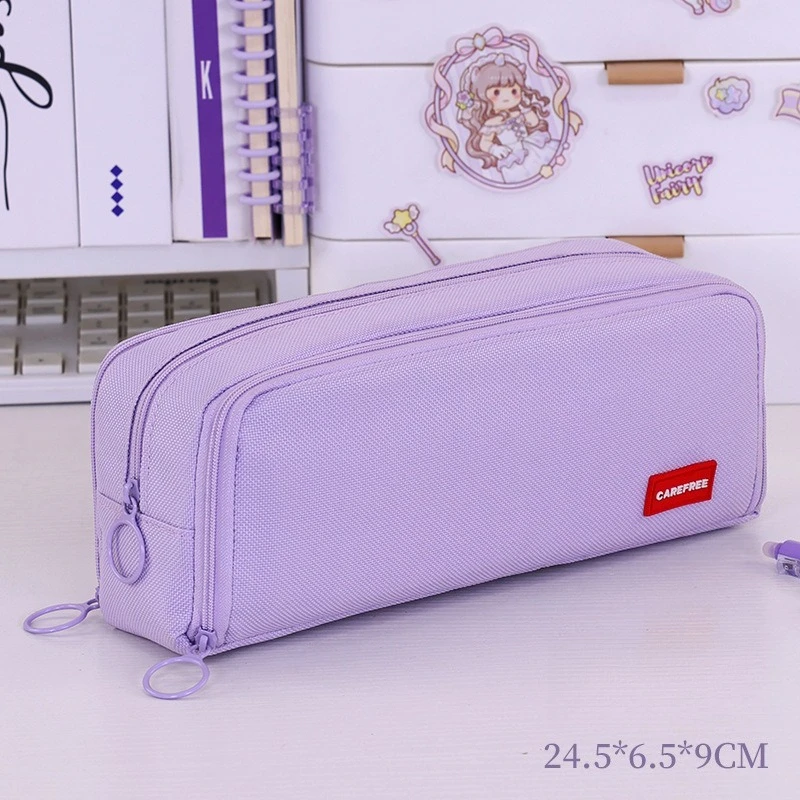 ‌Triple Window Pencil Case Aesthetic Large Capacity Cosmetic Bag High School Stationery Organizer