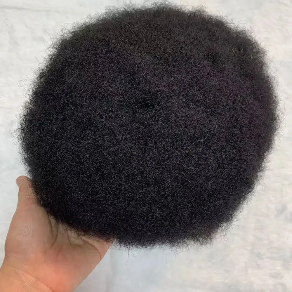 Tupé de rizo Afro para hombres negros Q6, cabello humano rizado frontal de encaje francés 8x10, peluca afroamericana, reemplazo del sistema de cabello