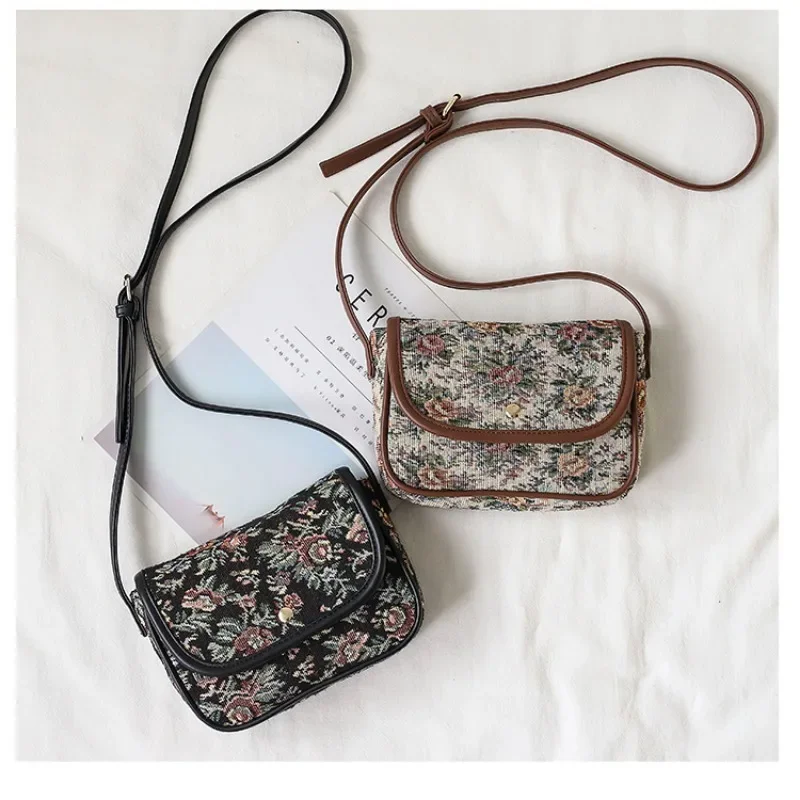 Xiuya Vintage Literary Womens Shoulder Bag Ethnic Style Flower Fashion Small Handbag Elegant Designer Commuter Female Armpit Bag