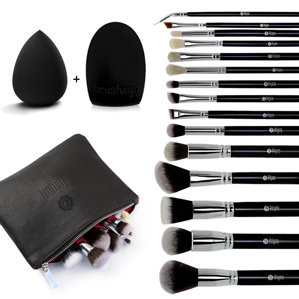 P Custom Eco Friendly 15piece Kabuki Private Label Black Competitive Price Professional Makeup Brush Set With Case