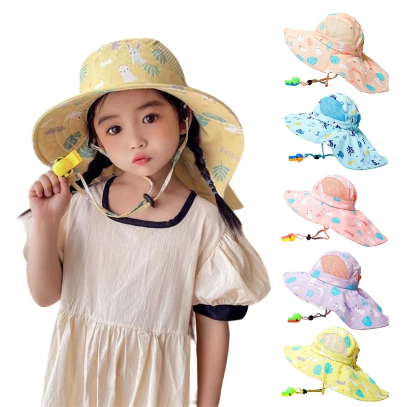 Lovely Printed Poncho Hat Kids Fast Drying Sunhat Outdoor Travel Beach Caps with Big Brimmed for Outdoor Sports