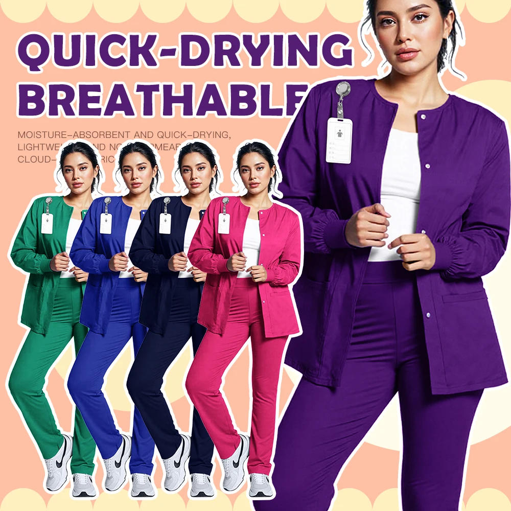 

Slim Fit Medical Uniforms Hospital Women Scrubs Sets Doctors Nurses Long Sleeve Dental Clinic Beauty Spa Salon Workear Clothes