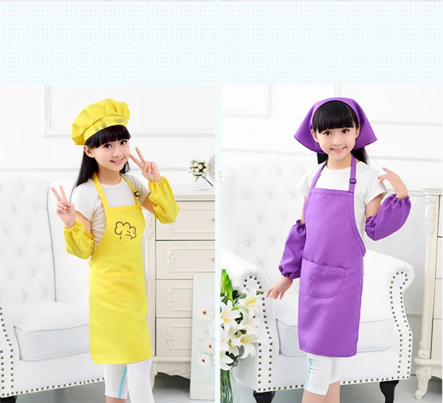 Home Kitchen Cooking Apron For Kids Oil Release Waterproof Work Clothes Kitchen Waiter Chef Hat Oversleeve Uniforms Accessories