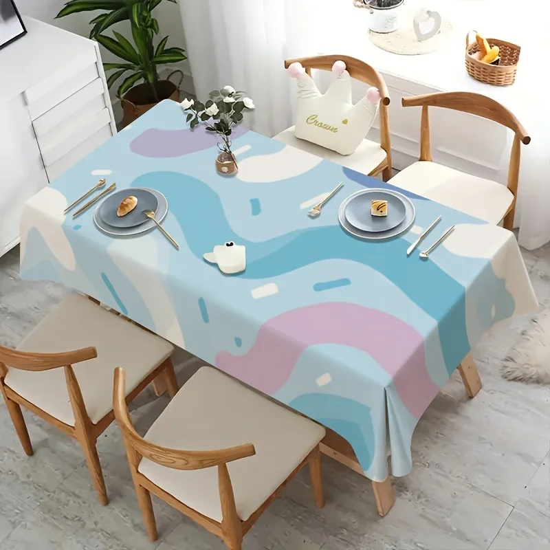 Waterproof Tablecloth Spill Proof Blue Pink Abstract Pattern Dining Room Kitchen Table Cover