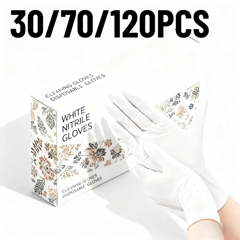 30/70/120PCS Disposable White Nitrile Gloves Cleaning Gloves Cleaning Bathroom Kitchen Dishwashing Baking Anti Fouling Tools