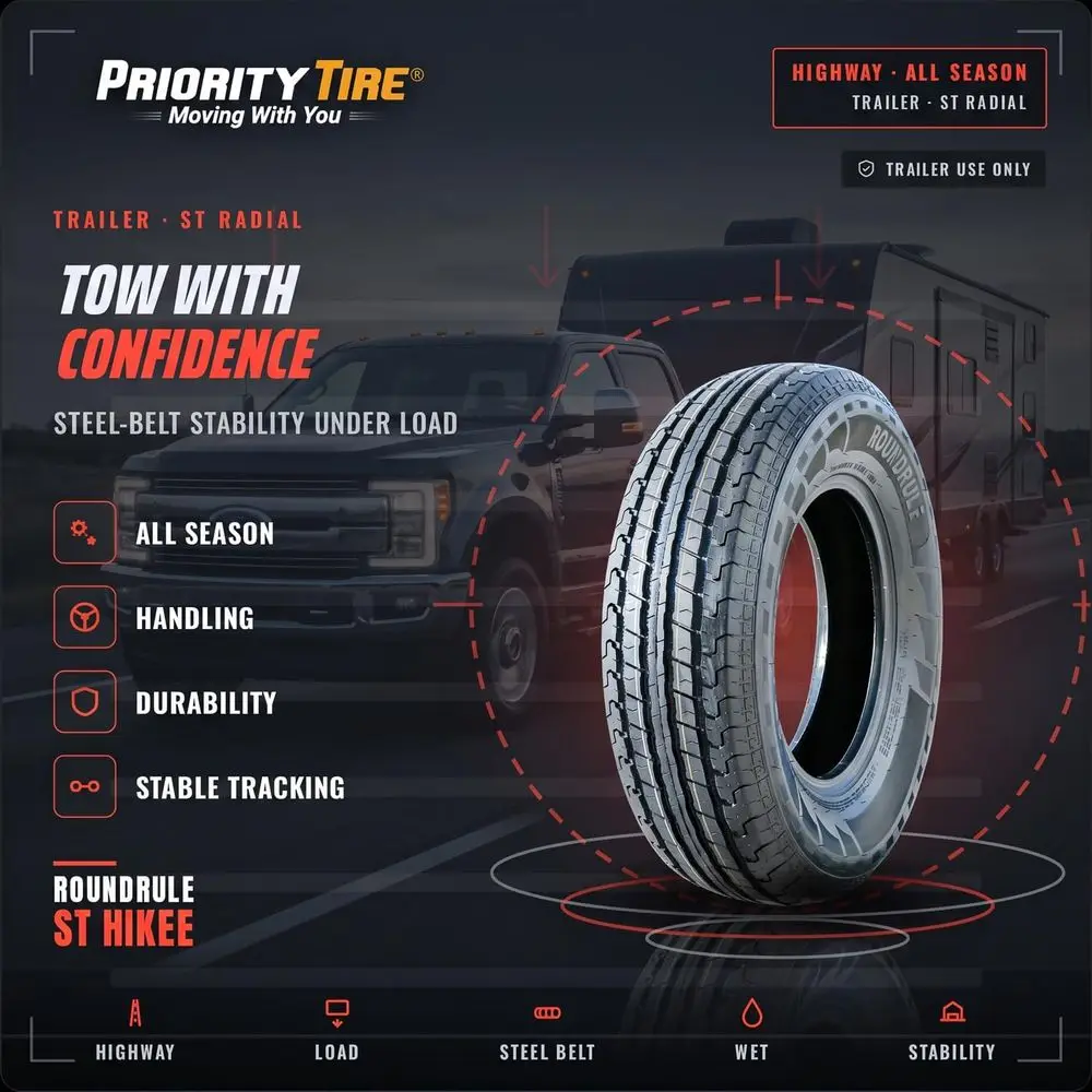 Premium 235/80R16 Semi Steel Trailer Radial Tires - Load Range L, 12-Ply, Black Sidewall
