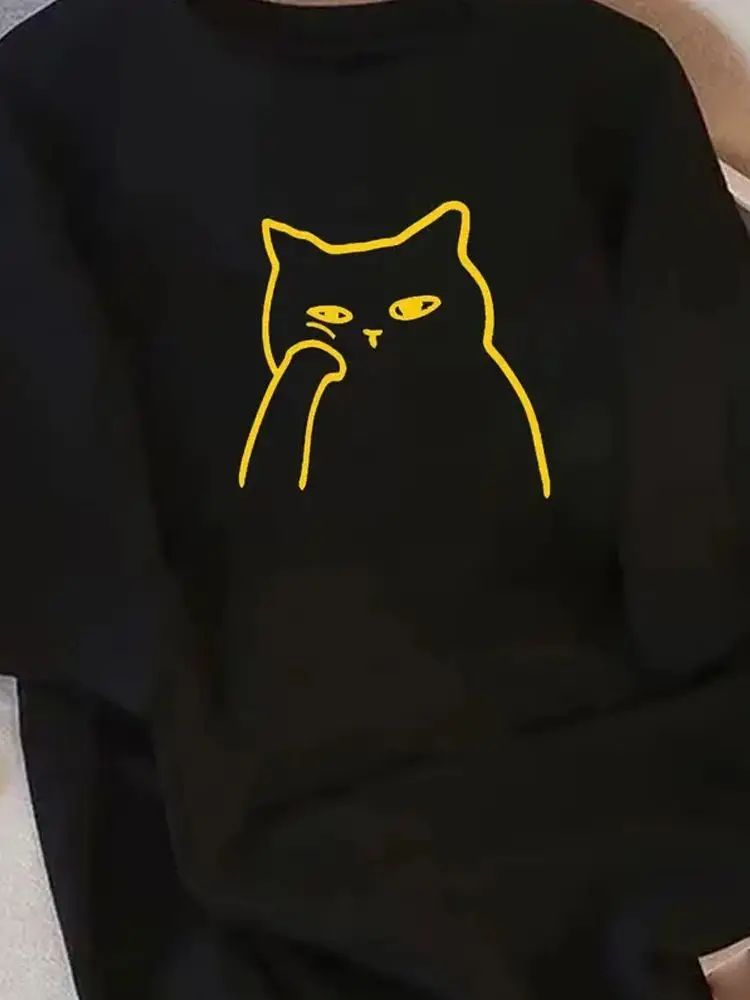 여름 여성용 코튼 오버사이즈 그래픽 티셔츠 - 귀여운 만화 고양이 헤드폰 프린트 캐주얼 티셔츠 기계 세탁 가능 편안함
