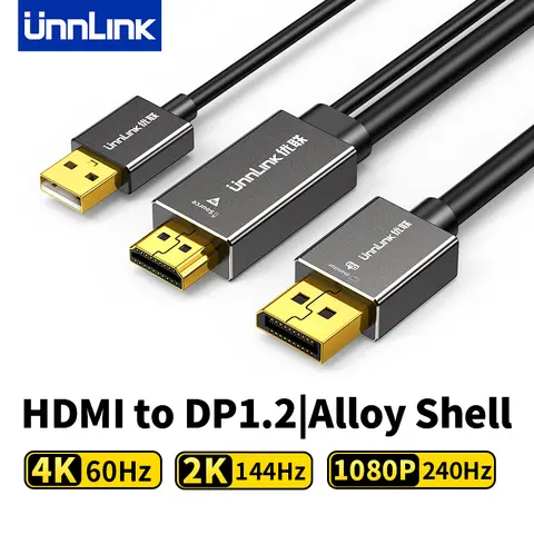 Unnlink 4K 60Hz HDMI-DisplayPort 1.2 변환기 케이블 1.8m 2K 144Hz HDMI 신호 소스-DP 화면