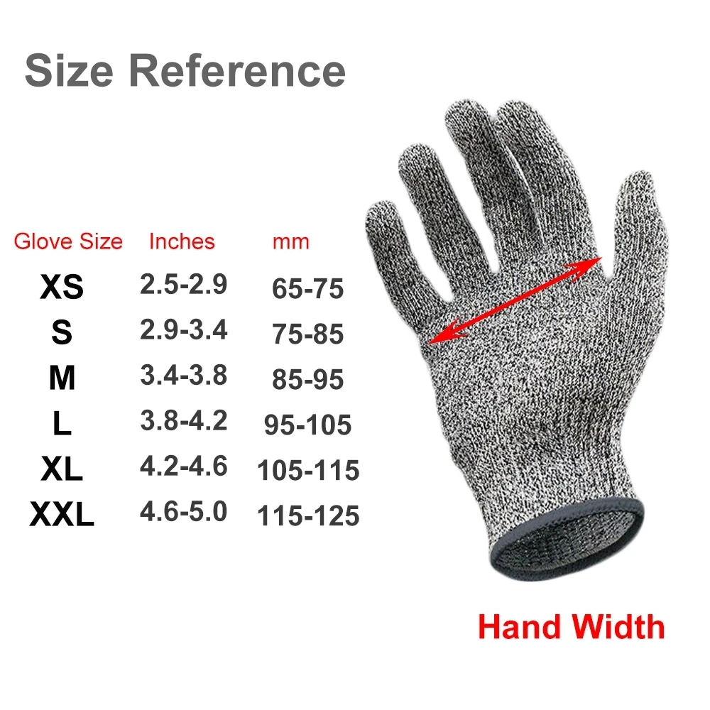 Anti Cut Proof Gloves 1Pair Grey Black HPPE EN388 ANSI Anti-cut Level 5 Safety Work Gloves Cut Resistant Gloves