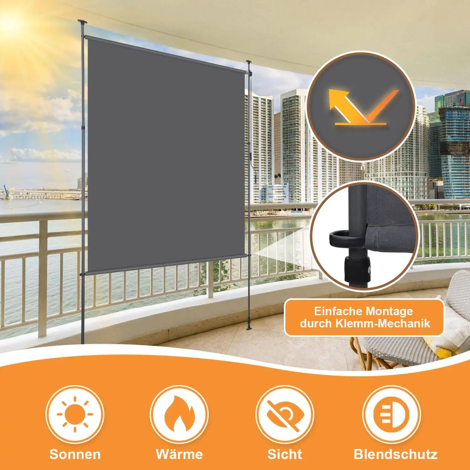 Outdoor non-punching balcony, living room, sun protection, hand-cranked pull roller shutter type lifting partition curtain