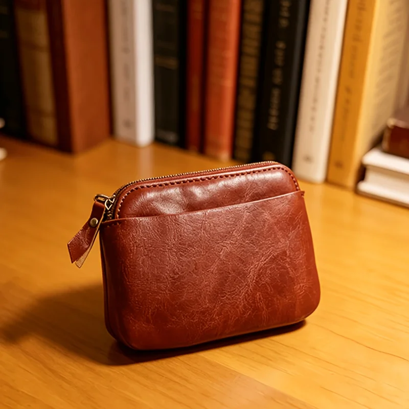 Vintage Niche Portable Ultra-Thin Lipstick Pouch, Japanese Style Mini Handheld Coin & Card Holder for Women Daily Carry