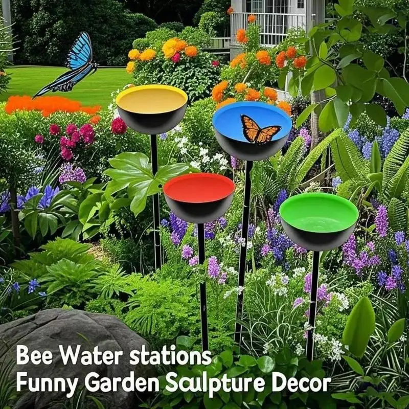 H8WB Bird Feeder Water Station With Removable Stakes Garden Decoration Rain Collector