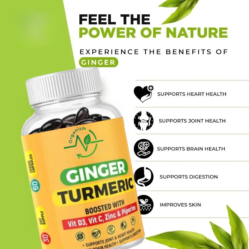 

Turmeric, Piperine, Vitamin Zinc, Curcumin Supplements - Joint Intestinal and Skin Immune Enhancement Health 60 Capsules