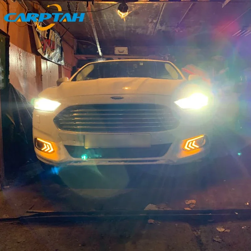 12V LED DRL Daylights For Ford Mondeo Fusion 2013 2014 2015 2016  Yellow Turn Signal Daytime Running Light Car Foglamp