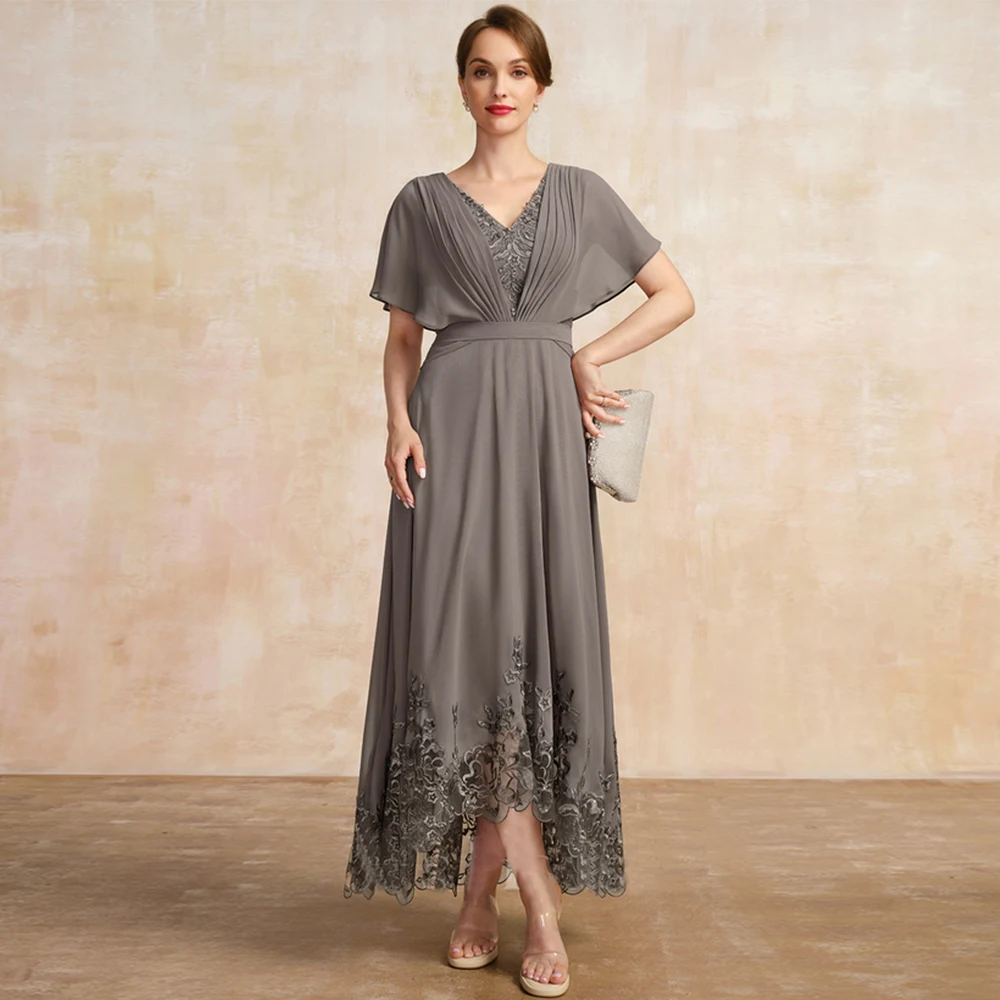 

Elegent Brown Mother of Bride Dresses with Chiffon Short Sleeve Wedding Party Dresses for Women 2025 Summer New Robe De Soirée