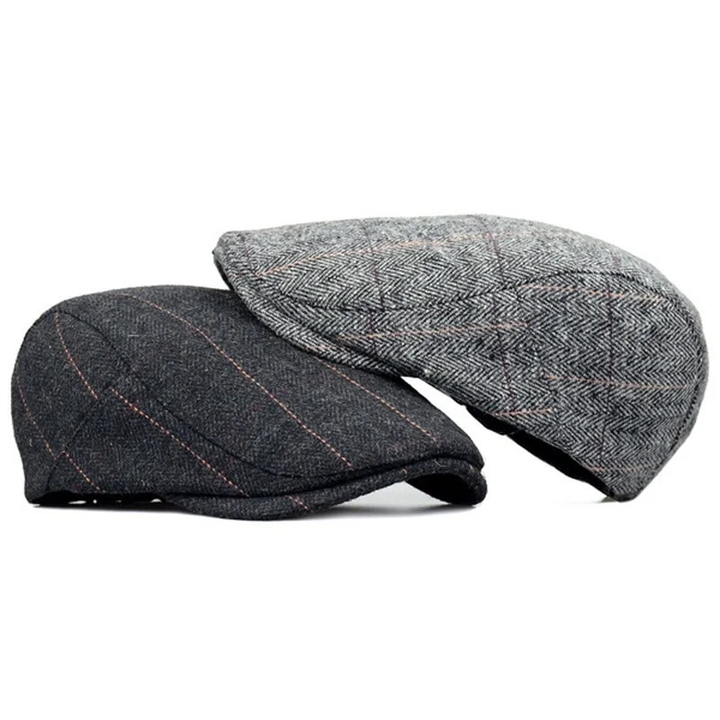 Men Classic Plaid Stripe Cap for Male Winter Cotton Flat Ivy Vintage Gatsbay Hat Irish Outdoor Cabbie Beret Painter Hat