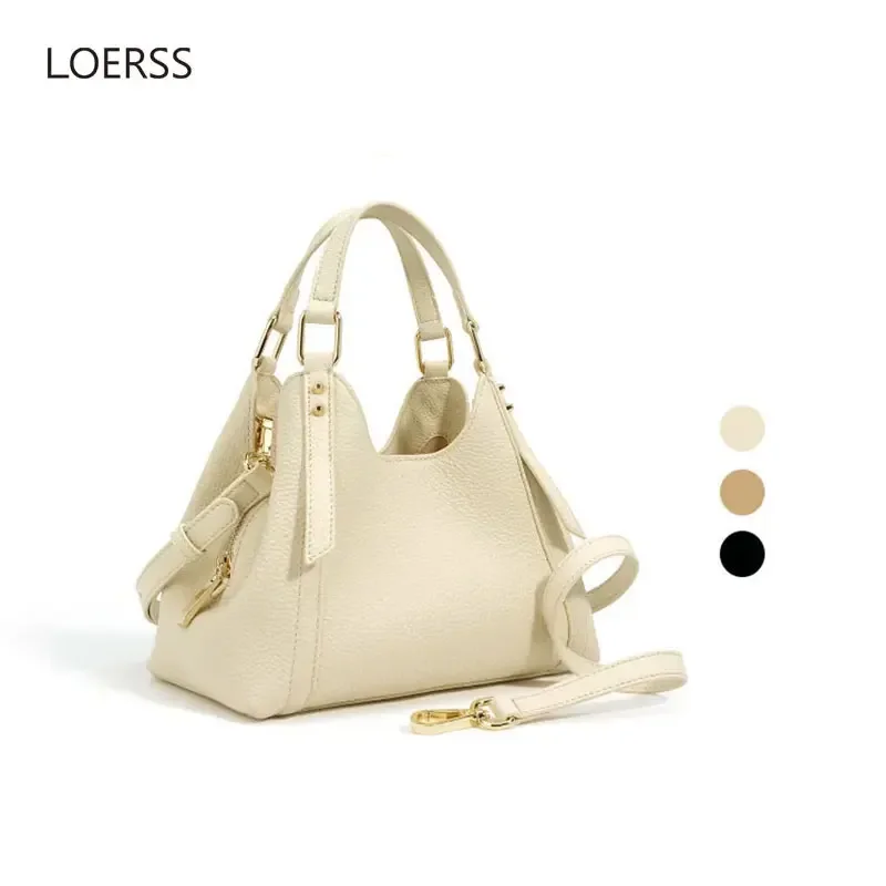 

LOERSS Women's Genuine Leather Bucket Bag Large Capacity Underarm Bag Casual Multifunction 2023 New Design Shopping Handbags