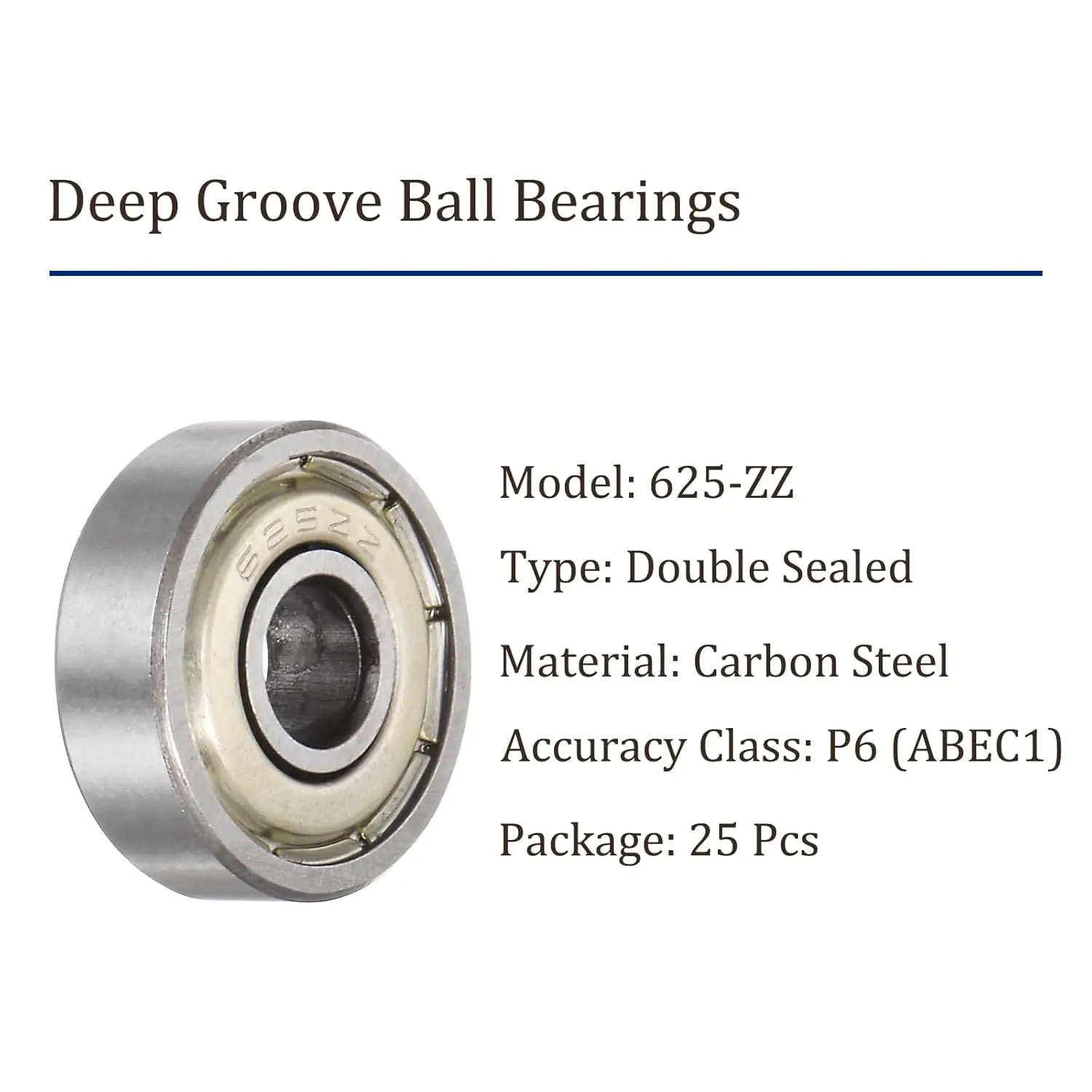 25pcs 625ZZ Deep Groove Ball Bearings 5mm Bore 16mm OD 5mm Thickness Double Metal Shielded P6 Bearings for Industrial Equipment
