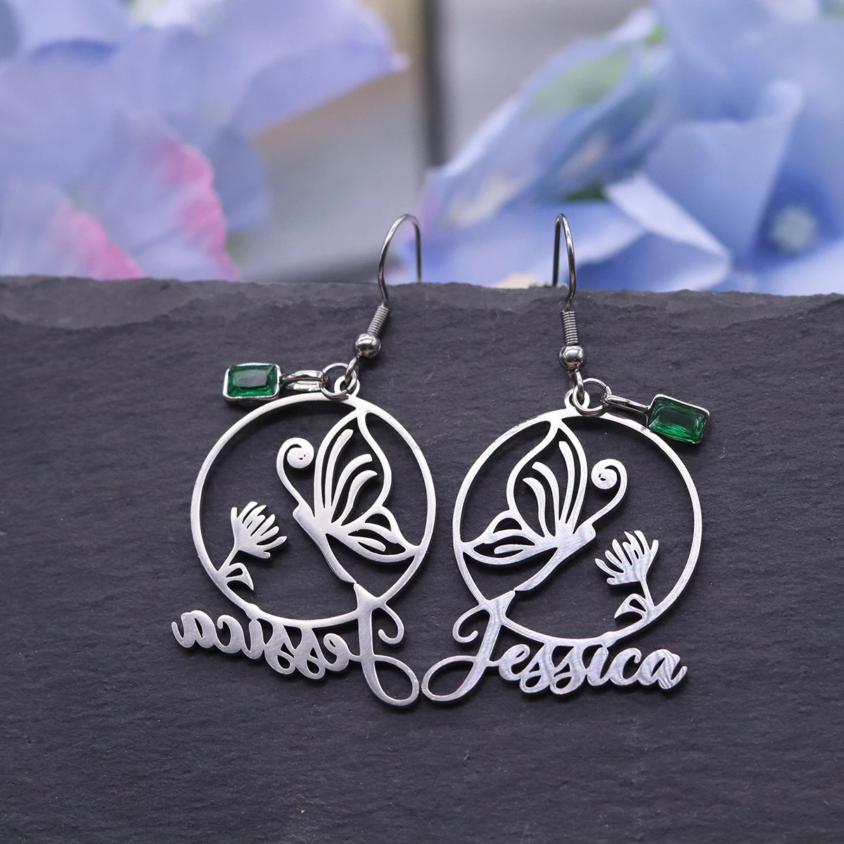 Chandler Personalized Name Butterfly Earrings, Retro Floral Design, Thoughtful Spring & Birthday Gift for Her