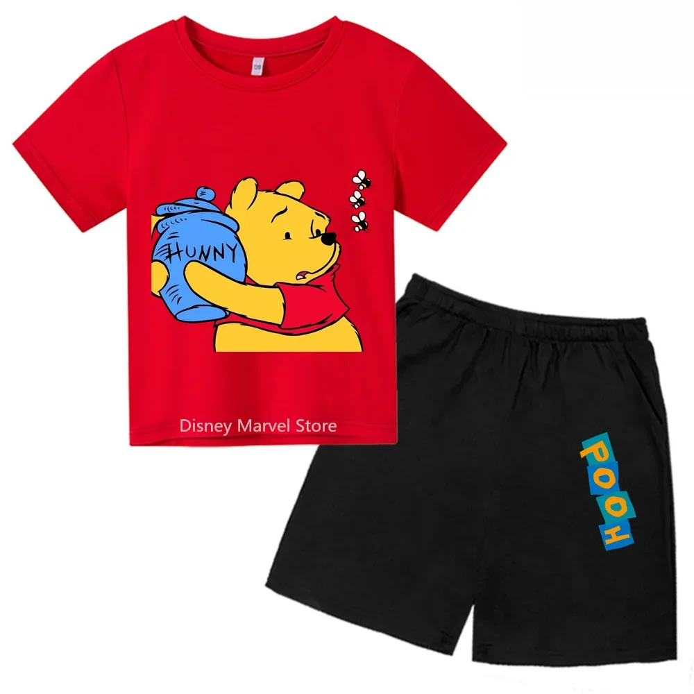 Winnie The Pooh cartoon Summer Boys & Girls T-Shirt & Shorts Age 3-14  Stylish Cartoon print t-shirt short 2pcs sets