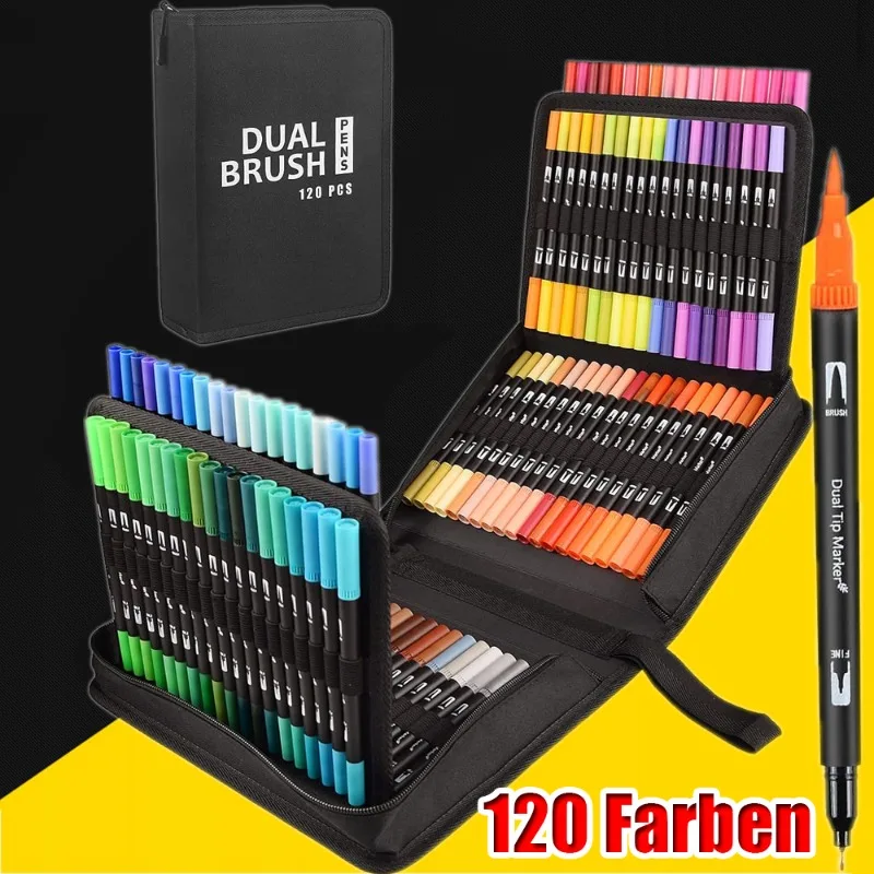120 Farben Dual-Tip Aquarellmarker-Set, Feine & Breite Doppelspitzen, Lebendige Tinte, Ideal zum Zeichnen, Schreiben, Malen und für DIY-Bastelarbeiten