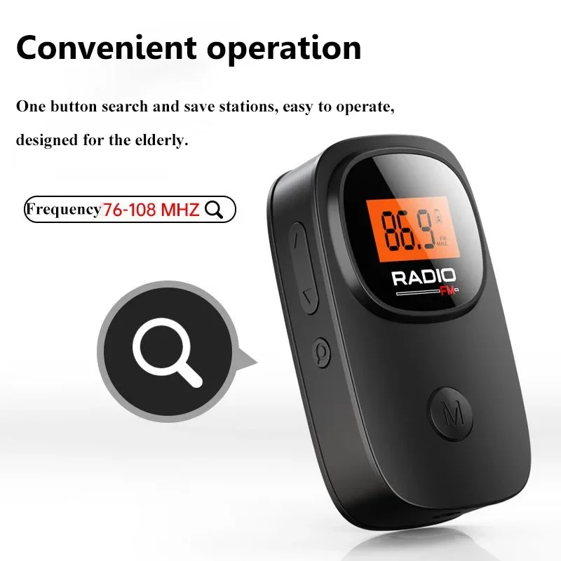 Mini rádio fm de bolso portátil com tela de luz de fundo dsp rádios receptor rádio alimentado por bateria com fones de ouvido estéreo de 3.5mm para esporte