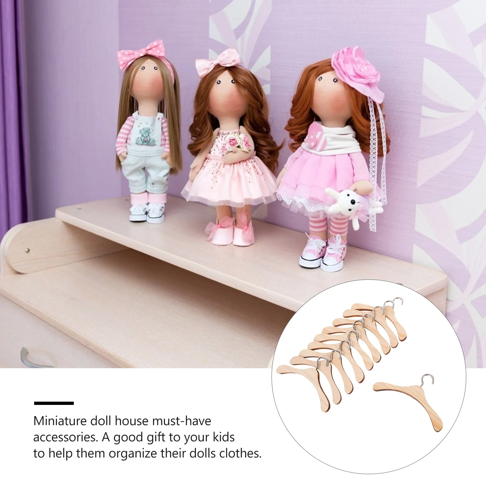 

10Pcs Mini Wooden Hanger 10Cm Natural Wood Clothes Hanger for Miniature Wardrobe Display Collection Storage Solution