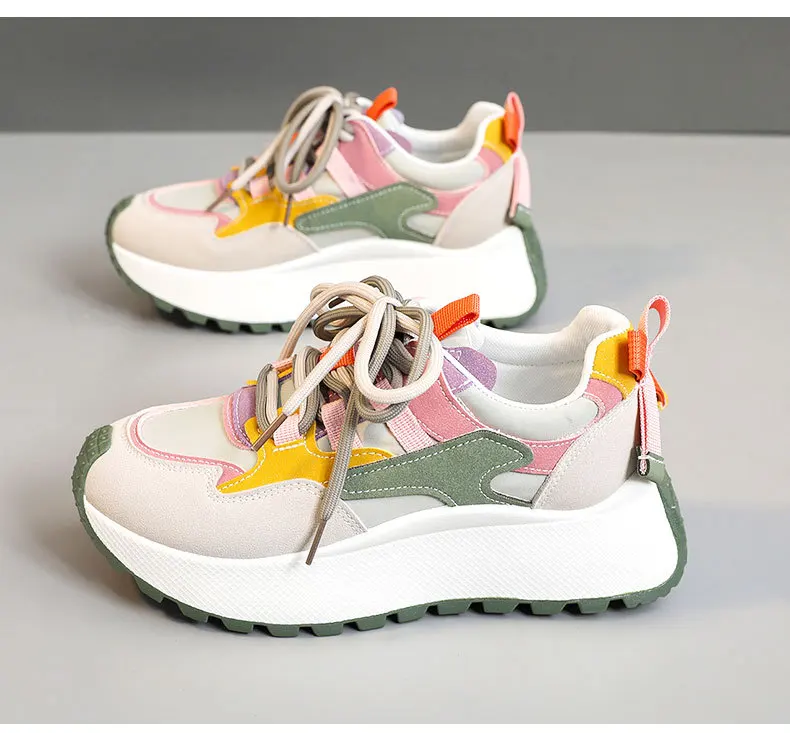 New lace up wedged trainers woman platform shockproof shoes women white faux leather sneakers students wedge sports shoes casual Sb28fd5cca5c34b328be36300bd6c8babf