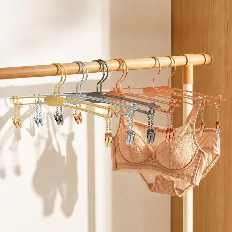 5Pcs Metal Lingerie Hanger Gold/Rose Gold Iron Underwear Display Rack with Chain Clips for Closet Non-slip Traceless Bra Hangers