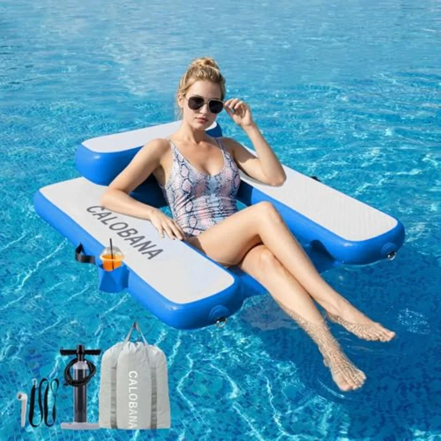 Heavy Duty Inflatable Floating Chair for Pool Lake Ocean River Party Use Durable PVC Material Blue Color Features Built-in Cup