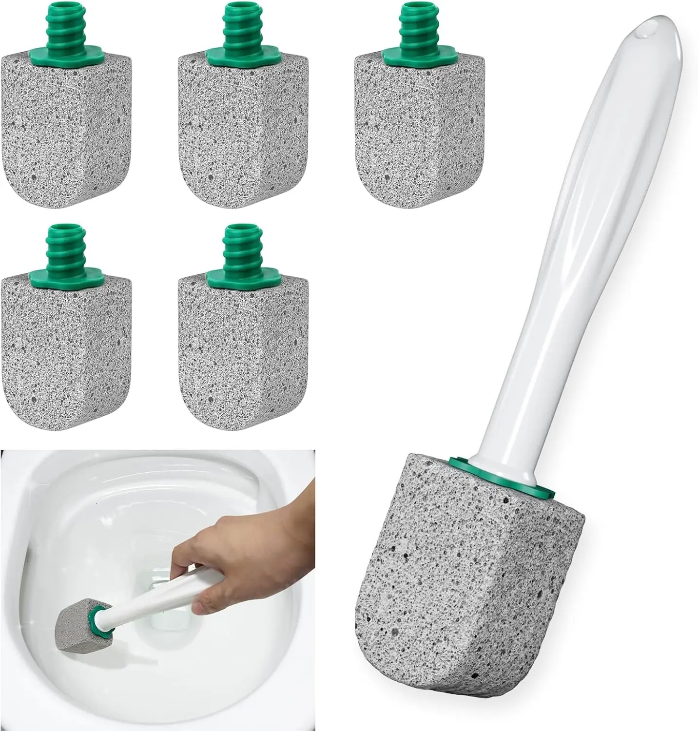 

Pumice Stone Toilet Bowl Cleaner with 30cm Handle, 5 Refills for Hard Water Stains
